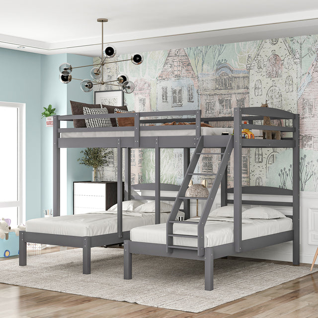 Full over Twin & Twin Bunk Bed,Triple Bunk Bed, Gray - Home Elegance USA