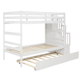 Bunk Beds Twin over Twin Stairway Storage function White color - Home Elegance USA