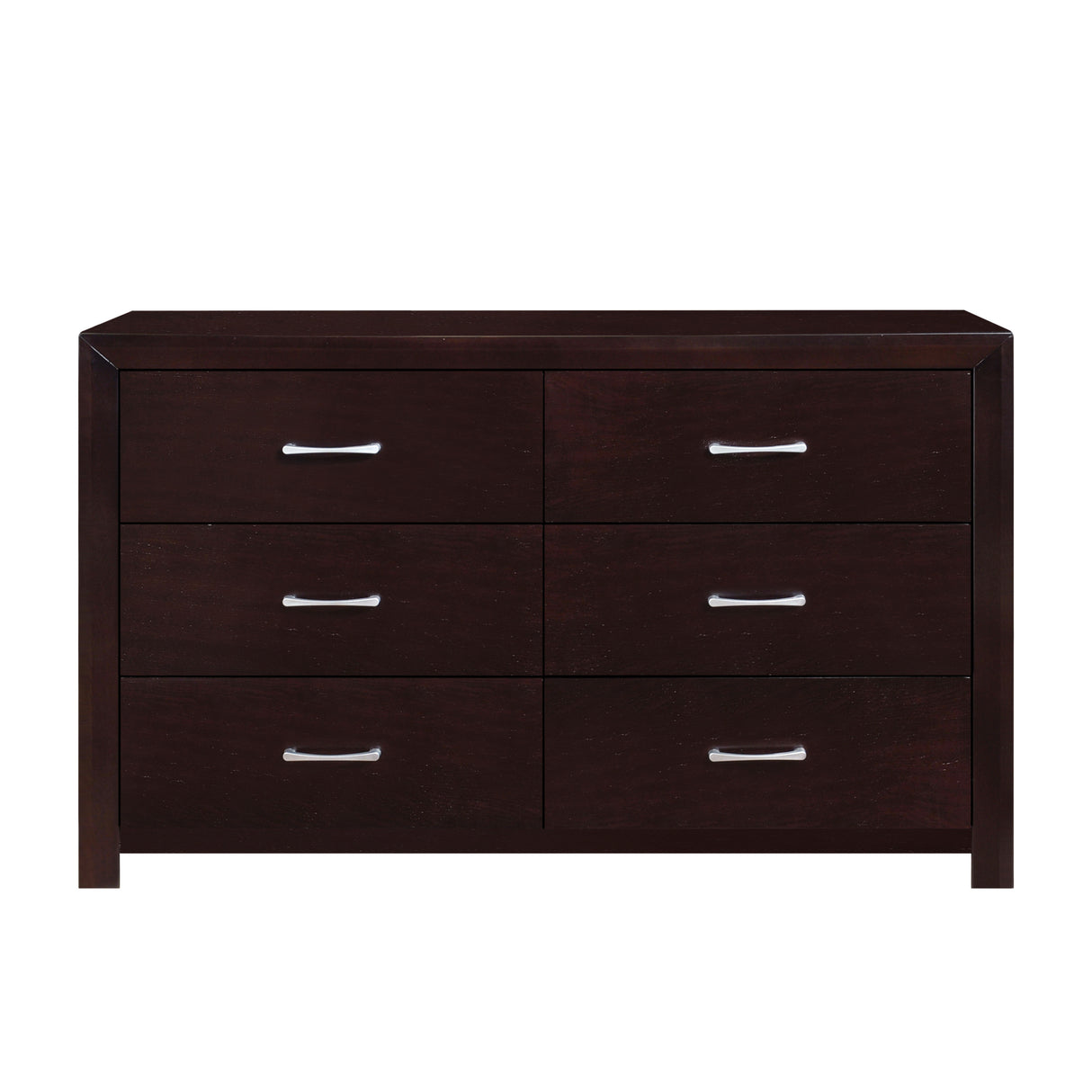 Espresso Finish 1pc Dresser of 6x Drawers Silver Tone Bar Pulls Contemporary Design Bedroom Furniture - Home Elegance USA