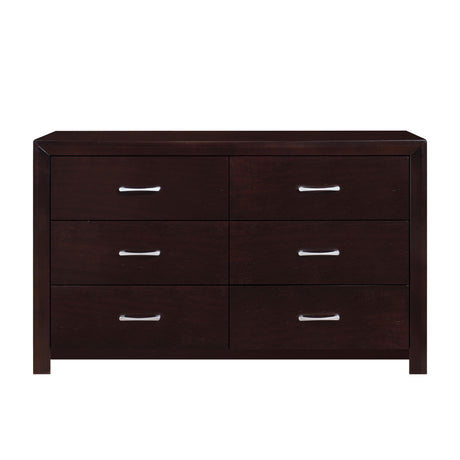 Espresso Finish 1pc Dresser of 6x Drawers Silver Tone Bar Pulls Contemporary Design Bedroom Furniture - Home Elegance USA