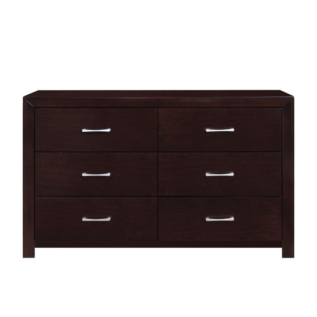 Espresso Finish 1pc Dresser of 6x Drawers Silver Tone Bar Pulls Contemporary Design Bedroom Furniture - Home Elegance USA