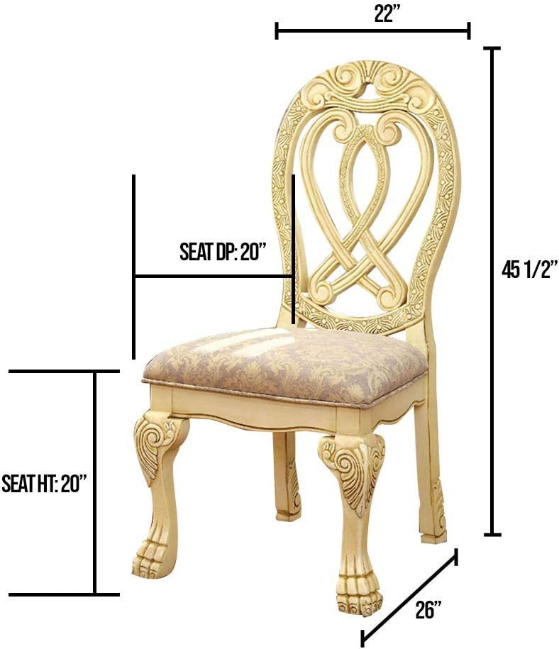 Formal Majestic Traditional Dining Chairs Vintage White Solid wood Fabric Seat Intricate Carved Details Set of 2 Side Chairs - Home Elegance USA