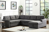 Selene Dark Gray Linen Fabric Sleeper Sectional Sofa with Storage Chaise - Home Elegance USA