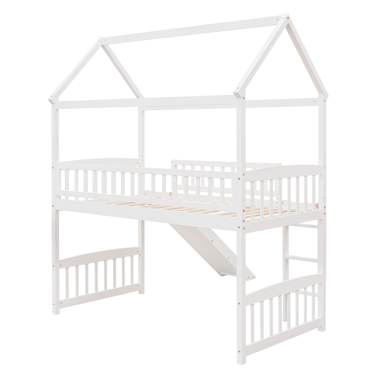 Twin Loft Bed with Slide, House Bed with Slide,White(OLD SKU :LT000212AAK) - Home Elegance USA