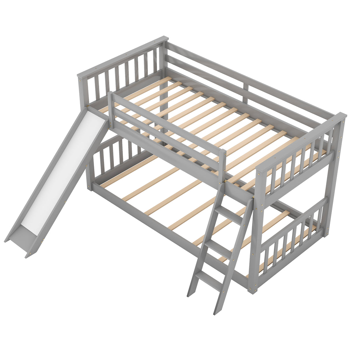 Twin over Twin Bunk Bed with Convertible Slide and Ladder, Gray - Home Elegance USA