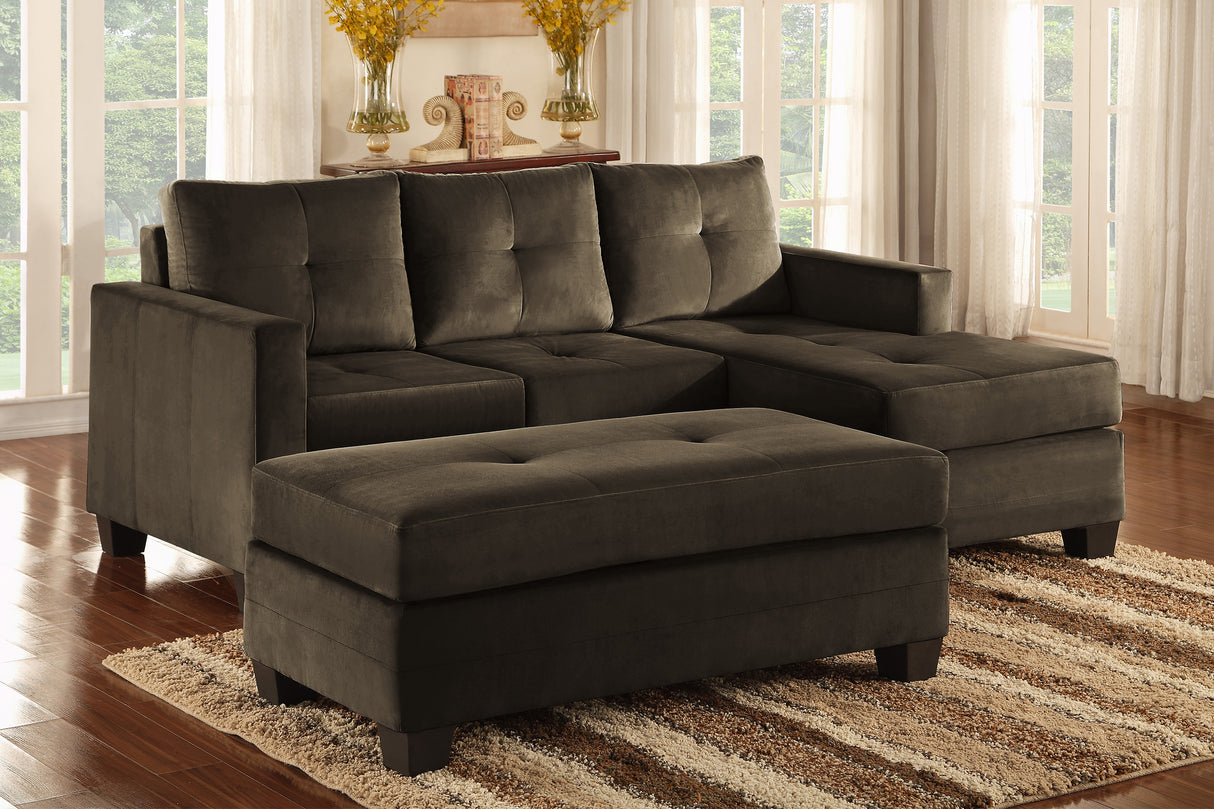 Unique Style Coffee Color 1pc Reversible Sofa Chaise Microfiber Fabric Upholstered Track Arms Tufted High Density Form Sectional Sofa - Home Elegance USA