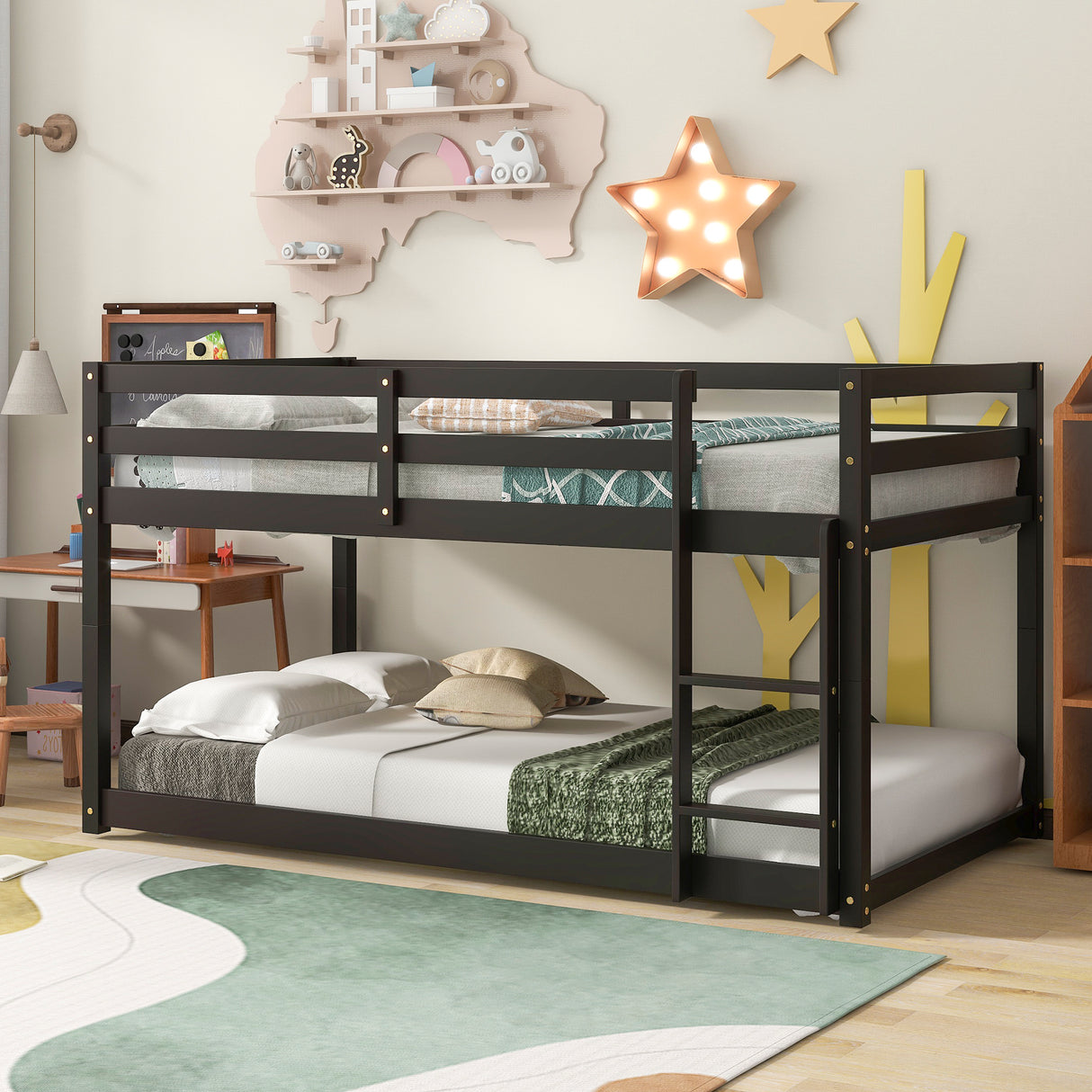 Twin over Twin Floor Bunk Bed,Espresso(Old Sku:W50430321) - Home Elegance USA