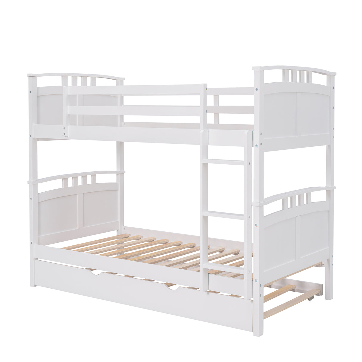 Twin-Over-Twin Bunk Bed with Twin size Trundle , Separable Bunk Bed for Bedroom - White - Home Elegance USA