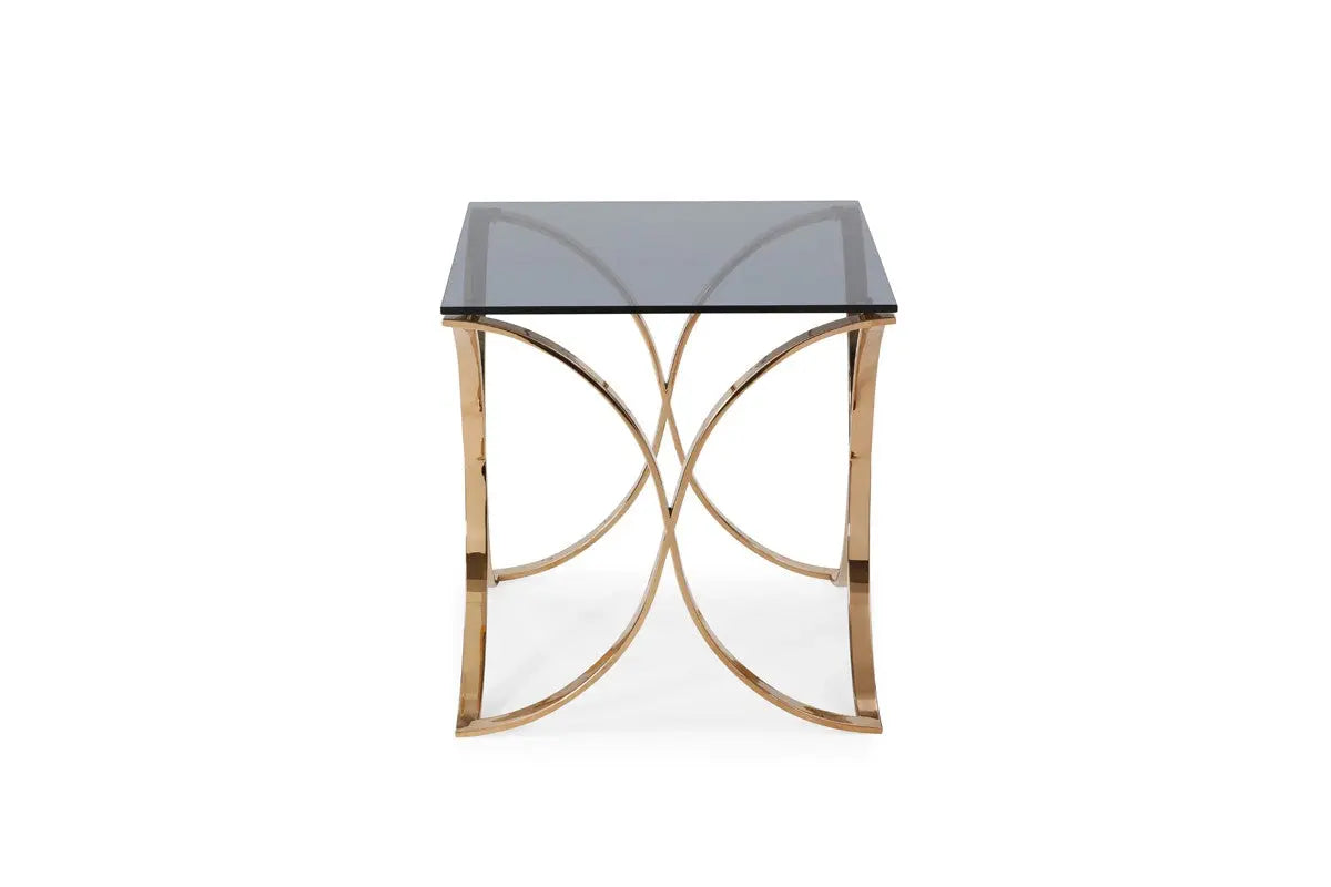 Vig Furniture - Modrest Reklaw Modern Smoked Glass & Rosegold End Table - Vgvcet836