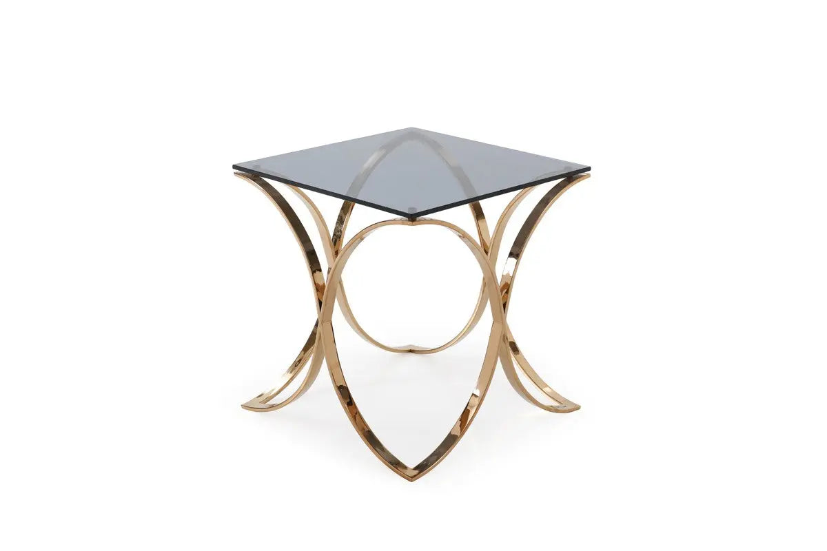 Vig Furniture - Modrest Reklaw Modern Smoked Glass & Rosegold End Table - Vgvcet836