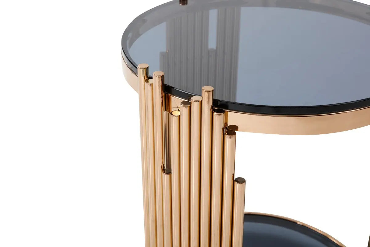 Vig Furniture - Modrest Bryce Modern Smoked Glass & Rosegold Round End Table - Vgvcet8970