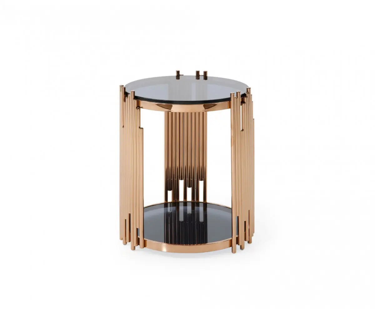 Vig Furniture - Modrest Bryce Modern Smoked Glass & Rosegold Round End Table - Vgvcet8970