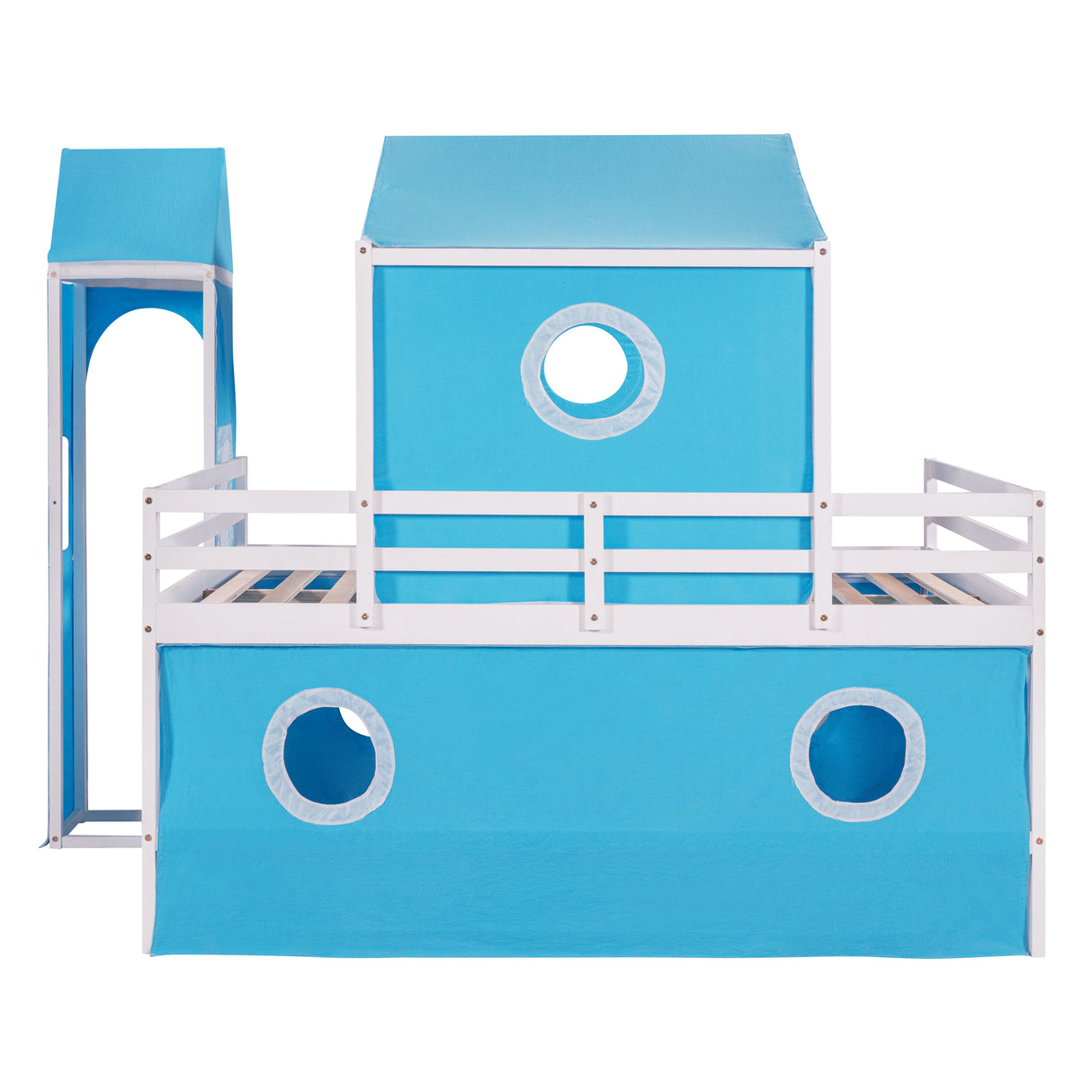 Full Size Bunk Bed with Slide Blue Tent and Tower - Blue - Home Elegance USA