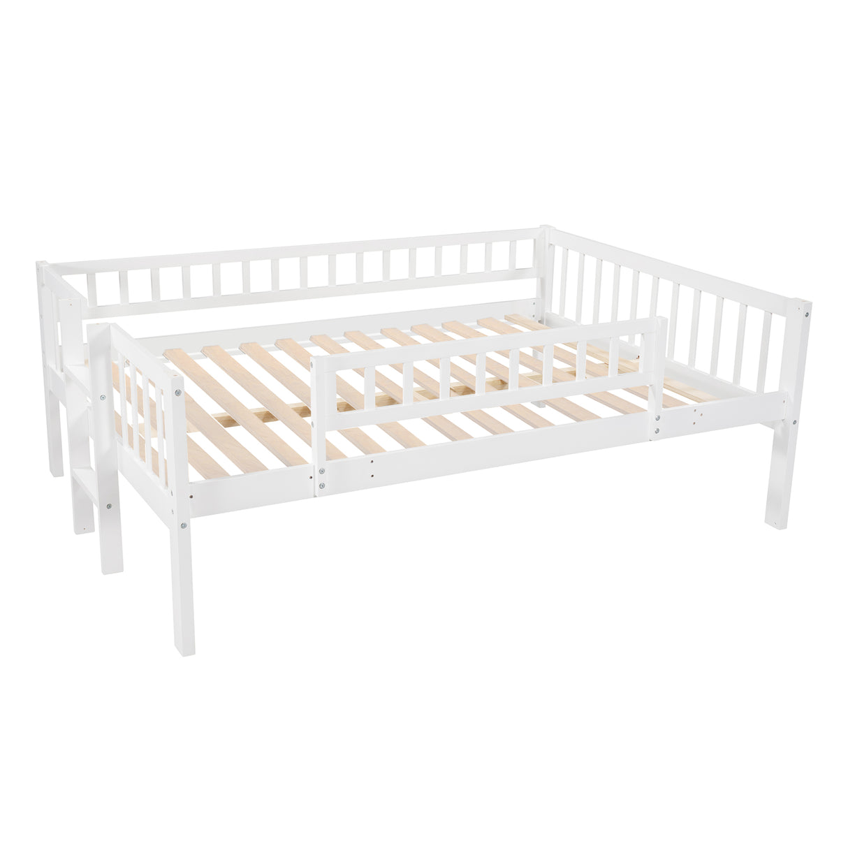 Full-Over-Full-Over-Full Triple Bed with Built-in Ladder and Slide , Triple Bunk Bed with Guardrails, White(OLD SKU :LP000052AAK) - Home Elegance USA