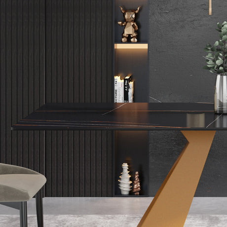 63"Modern artificial stone black straight edge golden metal leg dining table - 6 people - W1535S00070 - image - 8