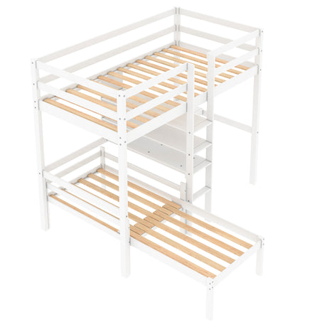 Convertible Loft Bed with L-Shape Desk, Twin Bunk Bed with Shelves and Ladder, White(OLD SKU:SM000209AAK-1) - Home Elegance USA