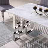 Contemporary Rectangular Marble Table, 0.71" Marble Top, Silver Mirrored Finish, Luxury Design For Home (63"x35.4"x29.5") - Home Elegance USA