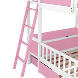 Full over Full Bunk Bed with Twin Size Trundle , Farmhouse Bed with Storage Box and Drawer - Pink - Home Elegance USA
