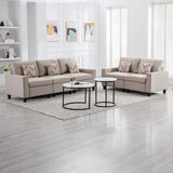 Nolan Beige Linen Fabric Sofa and Loveseat Living Room Set with Pillows and Interchangeable Legs Home Elegance USA