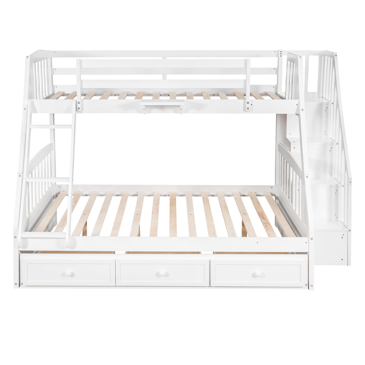 Twin-Over-Full Bunk Bed with Drawers，Ladder and Storage Staircase, White - Home Elegance USA