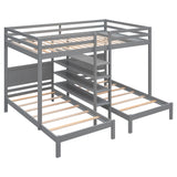 Full XL over Twin&Twin Bunk Bed with Built-in Four Shelves and Ladder,Gray - Home Elegance USA