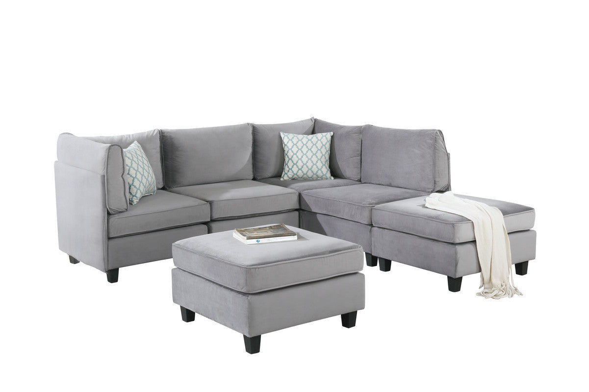 Simona Gray Velvet 6Pc Modular Sectional Sofa - Home Elegance USA