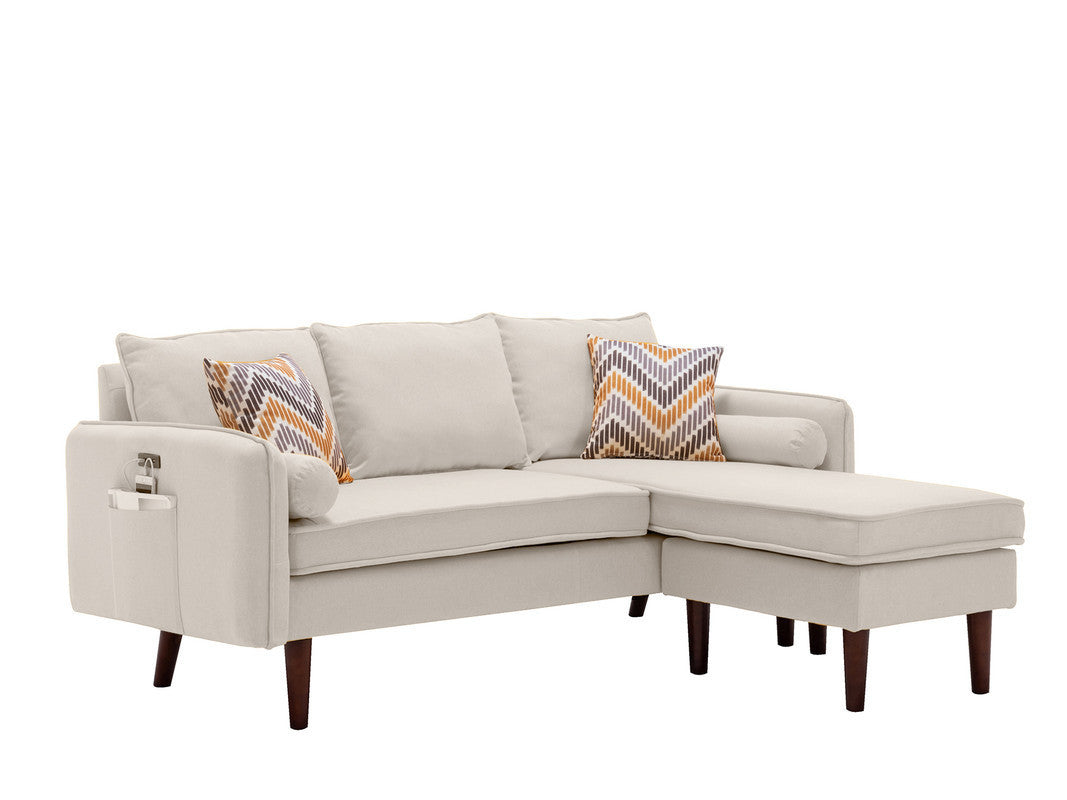 Mia Beige Sectional Sofa Chaise with USB Charger & Pillows - Home Elegance USA