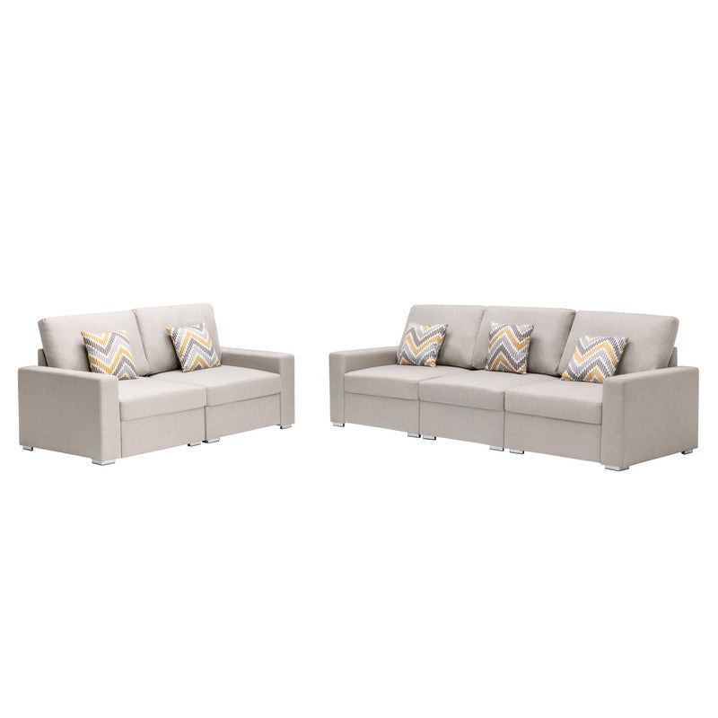 Nolan Beige Linen Fabric Sofa and Loveseat Living Room Set with Pillows and Interchangeable Legs Home Elegance USA