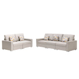 Nolan Beige Linen Fabric Sofa and Loveseat Living Room Set with Pillows and Interchangeable Legs Home Elegance USA