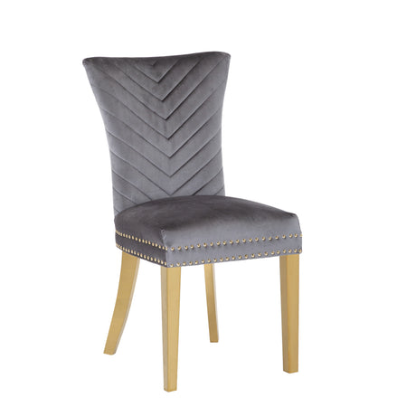 Eva 2 Piece Gold Legs Dining Chairs Finished with Velvet Fabric in Gray - Home Elegance USA