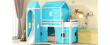 Twin Size Bunk Bed with Slide Blue Tent and Tower - Blue - Home Elegance USA