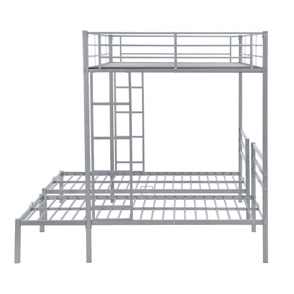 Full over Twin&Twin Size Bunk Bed with Built-in Shelf, Silver - Home Elegance USA