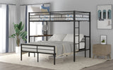 Twin Over Full Metal Bunk Bed with Desk, Ladder and Quality Slats for Bedroom, Metallic Black（OLD SKU :LP000092AAB） - Home Elegance USA