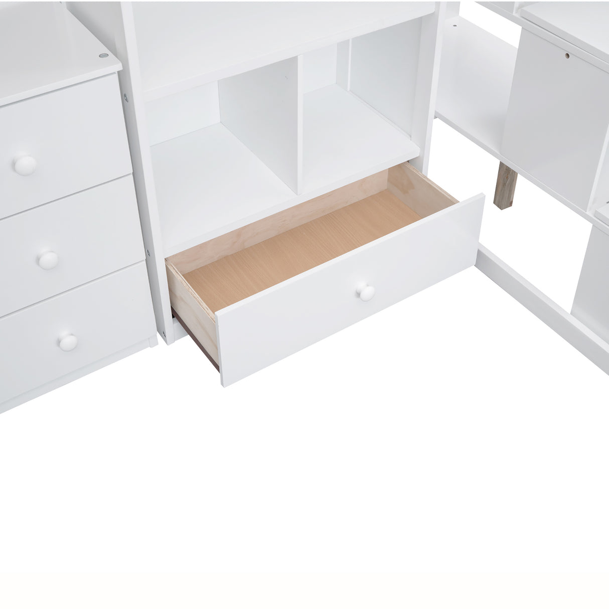 Twin Size Loft Bed with L-Shaped Desk and Drawers, Cabinet and Storage Staircase, White - Home Elegance USA