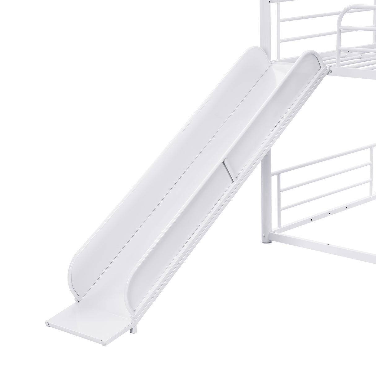 Twin Size Metal Bunk Bed with Ladders and Slide, Divided into Platform and Loft Bed, White - Home Elegance USA