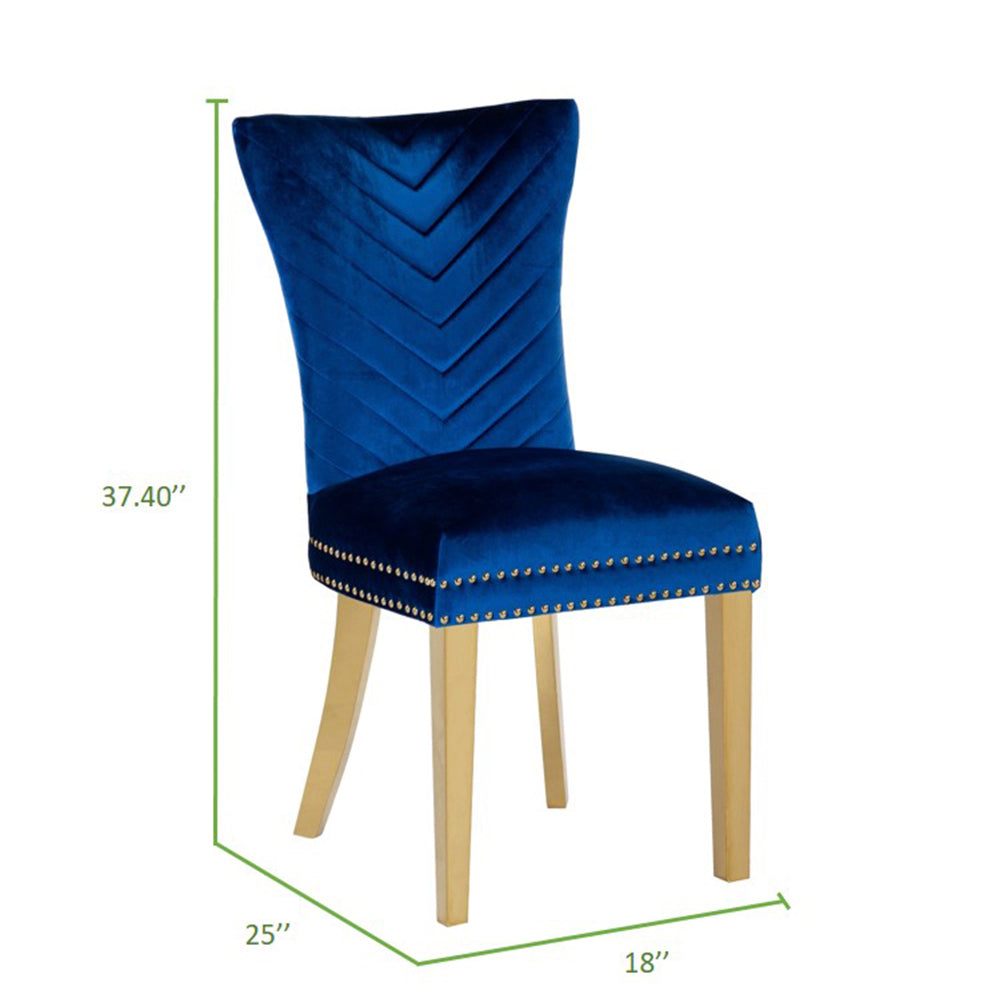 Eva 2 Piece Gold Legs Dining Chairs Finished with Velvet Fabric in Blue - Home Elegance USA