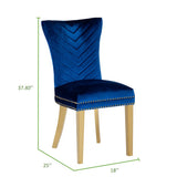 Eva 2 Piece Gold Legs Dining Chairs Finished with Velvet Fabric in Blue - Home Elegance USA