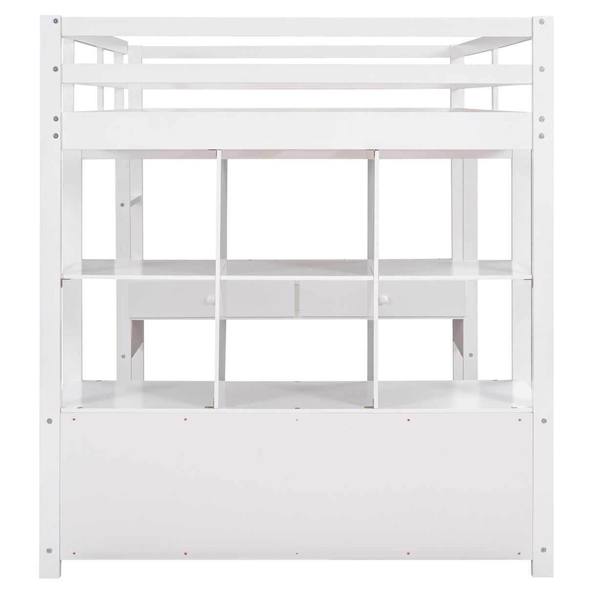 Full Size Loft Bed with Built-in Desk with Two Drawers, and Storage Shelves and Drawers,White - Home Elegance USA