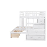 Full Over Twin & Twin Bunk Bed, Wood Triple Bunk Bed with Drawers and Guardrails (White) Home Elegance USA