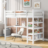 Twin Size Loft Bed with Storage Shelves and Under-bed Desk, White - Home Elegance USA