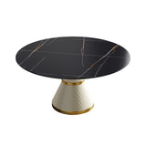 59.05"Modern artificial stone round white carbon steel base dining table-can accommodate 6 people - Home Elegance USA