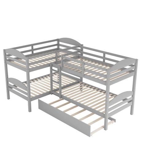 Twin L-Shaped Bunk bed with Trundle-Gray（OLD SKU:LP000024AAE) - Home Elegance USA