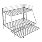 Twin over Full Bed with Sturdy Steel Frame, Bunk Bed with Twin Size Trundle, Two-Side Ladders, Silver