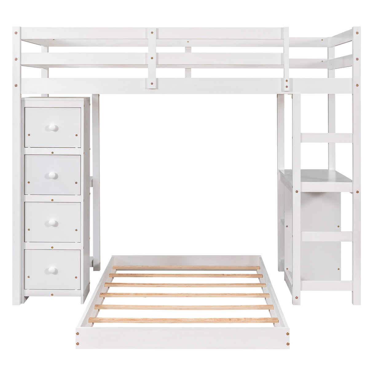 Twin over Twin Bed with Drawers and Shelves,White - Home Elegance USA