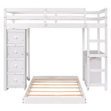 Twin over Twin Bed with Drawers and Shelves,White - Home Elegance USA