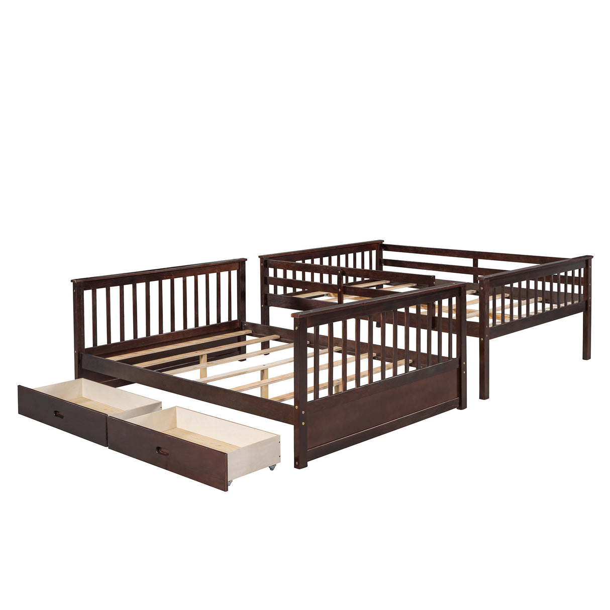 Full-Over-Full Bunk Bed with Ladders and Two Storage Drawers (Espresso) - Home Elegance USA