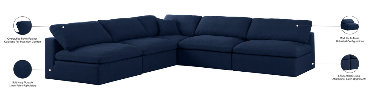 Serene - Cloud 5 Piece Modular Sectional - Navy - Fabric - Home Elegance USA