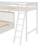 L-Shaped Twin over Full Bunk Bed and Twin Size Loft Bed with Two Storage Drawers,White - Home Elegance USA