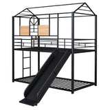 Twin Over Twin Metal Bunk Bed ,Metal Housebed With Slide,Three Colors Available.(Black with Black  Slide)(OLD SKU :LP000095AAB) - Home Elegance USA