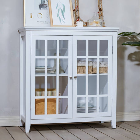 36 inch Accent Cabinet, Multipurpose Cabinet with 2 Open Doors , white - Home Elegance USA